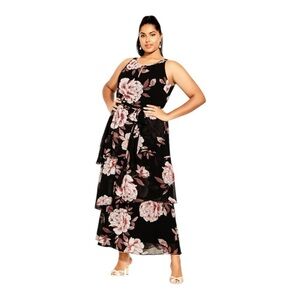 City Chic Imperial Bloom Maxi Dress in Black Size Extra Large (22W)